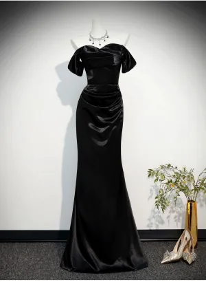 Charmant Noire Robe De Soirée 2026 Trompette Sirène De L Épaule Manches Courtes Dos Nu Longue Robe De Ceremonie