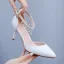 Chic / Belle Blanche Perle Faux Diamant Bride Cheville Chaussure De Mariée 2024 7 cm Talons Aiguilles À Bout Pointu Mariage Talons Hauts