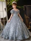 Sparkly Multi-Colors Sequins Birthday Flower Girl Dresses 2024 Ball Gown Scoop Neck Short Sleeve Floor-Length / Long