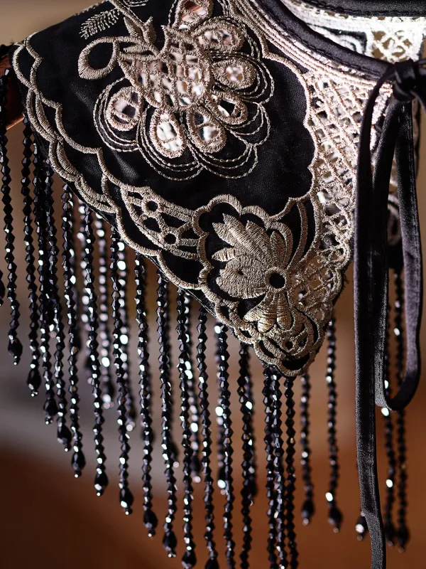 Vintage / Retro Black Lace Flower Beading Tassel Prom shawl 2025