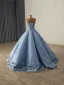 Luxury / Gorgeous Flower Fairy Pool Blue Handmade  Beading Pearl Sequins Appliques Prom Dresses 2025 Ball Gown Strapless Sleeveless Backless Floor-Length / Long