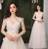 Fashion White Lace Butterfly Prom Dresses 2022 A-Line / Princess Scoop Neck Sleeveless Backless Floor-Length / Long Formal Dresses