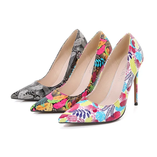 Schick Multifarben Gekritzel Strassenmode Weiß Pumps 2023 12 cm Stilettos Spitzschuh Pumps Hochhackige