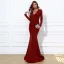 Vintage / Retro Burgundy Split Front Evening Dresses 2022 Trumpet / Mermaid V-Neck Long Sleeve Floor-Length / Long Evening Party Formal Dresses