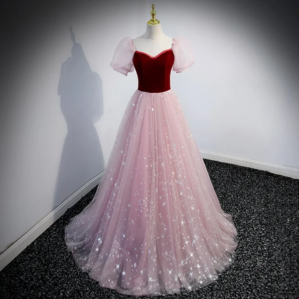 Charming Burgundy Prom Dresses 2022 A-Line Princess Square Neckline Sequins Puffy Short