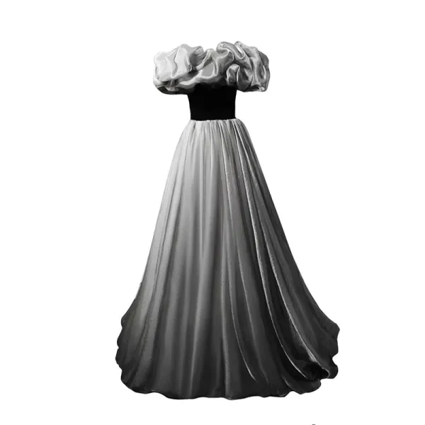 Chic / Beautiful Black Prom Dresses 2023 A-Line / Princess Ruffle Off-The-Shoulder Sleeveless Backless Floor-Length / Long Prom Formal Dresses