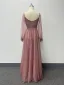 Elegant Blushing Pink Prom Dresses 2024 A-Line / Princess V-Neck Long Sleeve Backless Floor-Length / Long Prom Formal Dresses