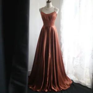 Sexy Coffee Beach Holiday Casual Prom Dresses 2024 A Line Princess Spaghetti Straps Sleeveless Backless X Strap Floor Length Long Formal Dresses