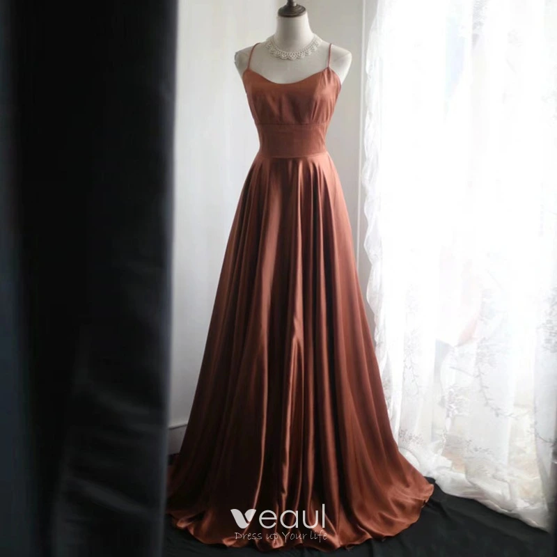 Sexy Coffee Beach Holiday Casual Prom Dresses 2024 A-Line / Princess Spaghetti Straps Sleeveless Backless X-Strap Floor-Length / Long Formal Dresses Sexy Coffee Beach Holiday Casual Prom Dresses 2024 A-Line / Princess Spaghetti Straps Sleeveless Backless X-Strap Floor-Length / Long Formal Dresses