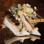 Elegant Beige Satin Pearl Wedding Shoes 2023 8 cm Stiletto Heels Pointed Toe Wedding Pumps High Heels