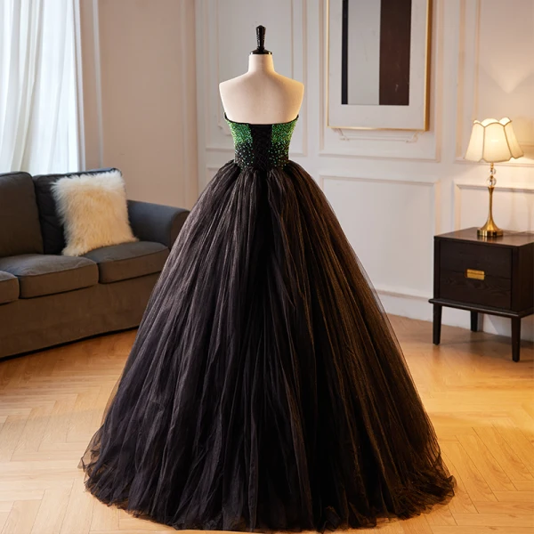 Sexy Green Sequins Prom Dresses 2023 Ball Gown Strapless Sleeveless Backless Floor-Length / Long Prom Formal Dresses