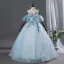Schillernd Himmelblau Spitze Blumen Applikationen Pailletten Ballkleider 2026 Ballkleid Bandeau Ärmellos Rückenfreies