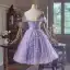 Fashion Lavender Sequins Butterfly Appliques Homecoming Graduation Dresses 2024 A-Line / Princess Off-The-Shoulder Sleeveless Backless Knee-Length Formal Dresses