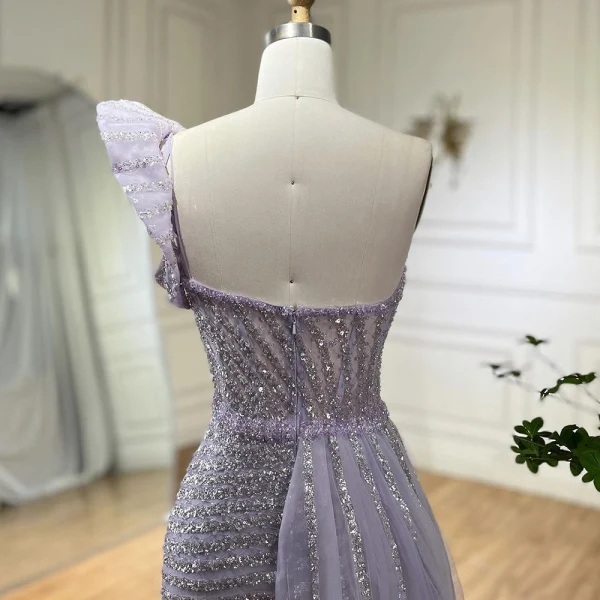 Charmant High End Lavendel Glanz Pailletten Abendkleider 2024 Meerjungfrau One-Shoulder Ärmellos Rückenfreies Sweep / Pinsel Zug Abend Festliche Kleider