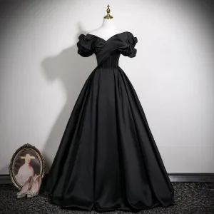 Vintage Retro Black Prom Dresses 2025 Ball Gown Off The Shoulder Short Sleeve Backless Floor Length Long Formal Dresses