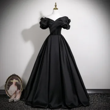 Vintage Retro Black Prom Dresses 2025 Ball Gown Off The Shoulder Short Sleeve Backless Floor Length Long Formal Dresses