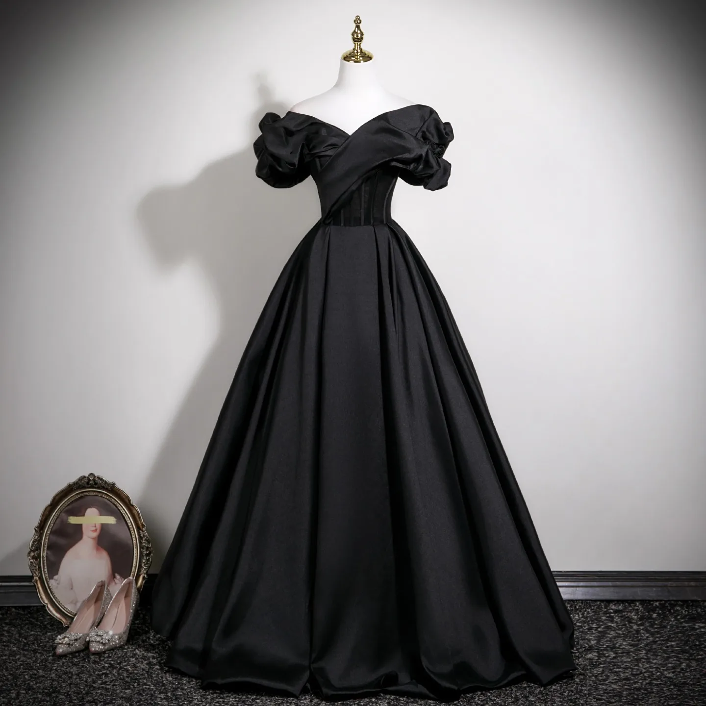 formal dress red and black Black Tulle and Red Sequins Long Prom Dress, Off the Shoulder Evening