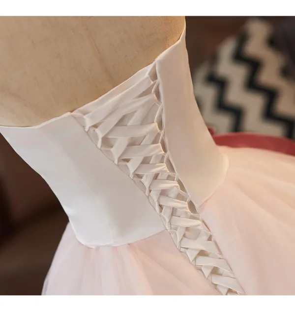 Amazing / Unique Blushing Pink Appliques Prom Dresses 2025 Ball Gown Strapless Sleeveless Backless Floor-Length / Long Prom Formal Dresses