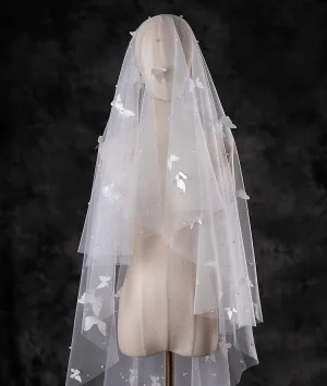 Charmant Blanche Fait Main Perle Papillon Tulle Voile De Mariée 2025