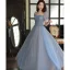 Simple Bleu Ciel Robe De Bal 2023 Princesse Encolure Carrée Manches Courtes Dos Nu Noeud Ceinture Longue Promo Robe De Ceremonie