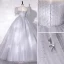 Chic / Beautiful Silver Grey Prom Dresses 2022 Ball Gown Scoop Neck Beading Lace Flower Appliques Short Sleeve Floor-Length / Long Formal Dresses