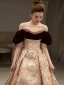 Elegant Burgundy Printing Pearl Prom Dresses 2023 A-Line / Princess Off-The-Shoulder Short Sleeve Backless Floor-Length / Long Prom Formal Dresses