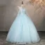 Chic / Beautiful Sky Blue Beading Sequins Appliques Prom Dresses 2025 Ball Gown Scoop Neck Sleeveless Backless Floor-Length / Long Formal Dresses