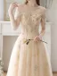 Elegante Champagner Blumen Ballkleider 2023 A Linie Spaghettiträger Ärmellos Rückenfreies Lange Ball Festliche Kleider