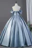 Inspiré Y2K Bleu poudré Faux Diamant Satin Robe De Bal 2026 Robe Boule De l'épaule Manches Courtes Dos Nu Longue