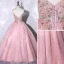 Chic / Belle Rougissant Rose Perlage Faux Diamant Paillettes Robe De Bal 2023 Robe Boule Bretelles Spaghetti Sans Manches Dos Nu Longue Promo Robe De Ceremonie
