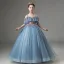 Chic / Beautiful Sky Blue Beading Sequins Birthday Flower Girl Dresses 2024 Ball Gown Scoop Neck Short Sleeve Floor-Length / Long