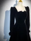 Vintage / Retro Black Winter Prom Dresses 2024 A-Line / Princess Square Neckline Long Sleeve Backless Floor-Length / Long Prom Formal Dresses