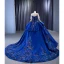 Vintage / Retro High-end Navy Blue Handmade  Beading Sequins Lace Flower Prom Dresses 2023 A-Line / Princess Scoop Neck Long Sleeve Backless Chapel Train