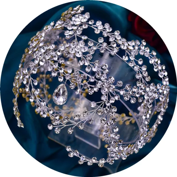 Piękne Srebrny Rhinestone Ślub Ozdoby Do Włosów Ślubne 2023 Stop