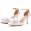 Élégant Blanche Noeud Chaussure De Mariée 2023 Bride Cheville 7 cm Talons Aiguilles À Bout Pointu Chaussure De Mariée Talons Hauts