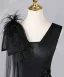 Elegant Black Tassel Appliques Prom Dresses 2024 Backless A-Line / Princess V-Neck Sleeveless Floor-Length / Long Prom Formal Dresses