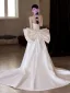 Elegant White Pearl Rhinestone Satin Wedding Dresses 2025 Trumpet / Mermaid Strapless Sleeveless Backless Bow Court Train