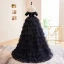 Charmant Noire Volants en Cascade Robe De Soirée 2023 Robe Boule Bustier Sans Manches Dos Nu Train De Balayage Soirée Robe De Ceremonie