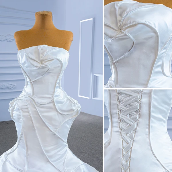 Haut de Gamme Ivoire Satin Trompette / Sirène Robe De Mariée 2022 Bustier Sans Manches Dos Nu Tribunal Train Mariage