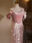 Charmant Rougissant Rose Perlage Perle Paillettes Appliques Robe De Soirée 2024 Trompette / Sirène De l'épaule Sans Manches Dos Nu Longue Soirée Robe De Ceremonie