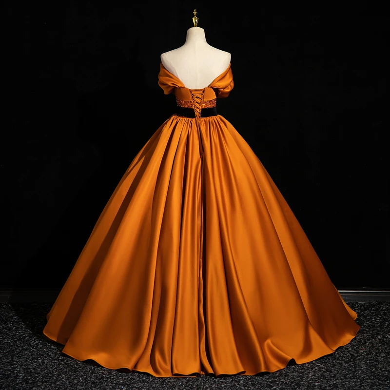 strapless open back dress Zinnia Bow Orange Designer Georgette Long Dress For Women Online – Ordinaree main image 1