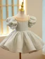 Audrey Hepburn Style Sage Green Short Prom Flower Girl Dresses 2022 Ball Gown Scoop Neck Puffy Short Sleeve Pearl Flower Girl Dresses