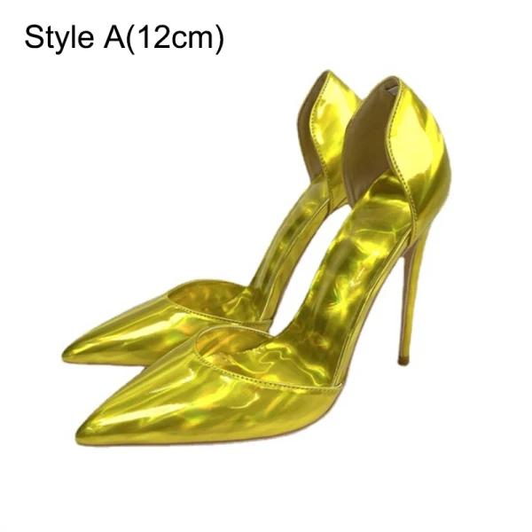 Chic / Beautiful Gold Cocktail Party Laser Womens Shoes 2023 Patent Leather 12 cm Stiletto Heels Pointed Toe Womens Shoes High Heels
