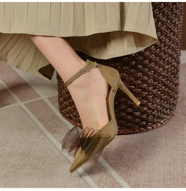 Chic / Beautiful Brown Bow Prom Womens Shoes 2023 Ankle Strap 8 cm Stiletto Heels Pointed Toe Womens Shoes High Heels