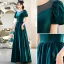 Vintage / Retro Dark Green Prom Dresses 2022 A-Line / Princess Scoop Neck Short Sleeve Backless Floor-Length / Long Prom Formal Dresses