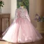 Elegant Blushing Pink Beading Sequins Appliques Birthday Flower Girl Dresses 2026 Ball Gown High Neck Long Sleeve Backless Floor-Length / Long Tulle