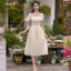 Modest / Simple Sage Green Bridesmaid Dresses 2023 A-Line / Princess Short Sleeve Backless Tea-length Bridesmaid Dresses