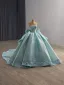 Luxury / Gorgeous Mint Green Handmade  Glitter Sequins Beading Prom Dresses 2025 Ball Gown Strapless Sleeveless Backless Bow Royal Train Formal Dresses