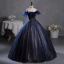 Vintage / Originale Bleu Marine Paillettes Robe De Bal 2023 Robe Boule De l'épaule Gland Sans Manches Dos Nu Longue Promo Robe De Ceremonie