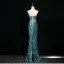 Sexy Glitzernden Blau Perlenstickerei Strass Pailletten Abendkleider 2025 Meerjungfrau Bandeau Ärmellos Rückenfreies Schleife Sweep / Pinsel Zug Abend